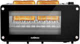 Tostadora CUSIMAX de 2 rebanadas, tostadora de ranura larga con ventana de vidrio, tostadora de pan artesanal de acero inoxidable con elevación automática, panel de vidrio deslizante y bandeja extraíble para migas, tostadora negra