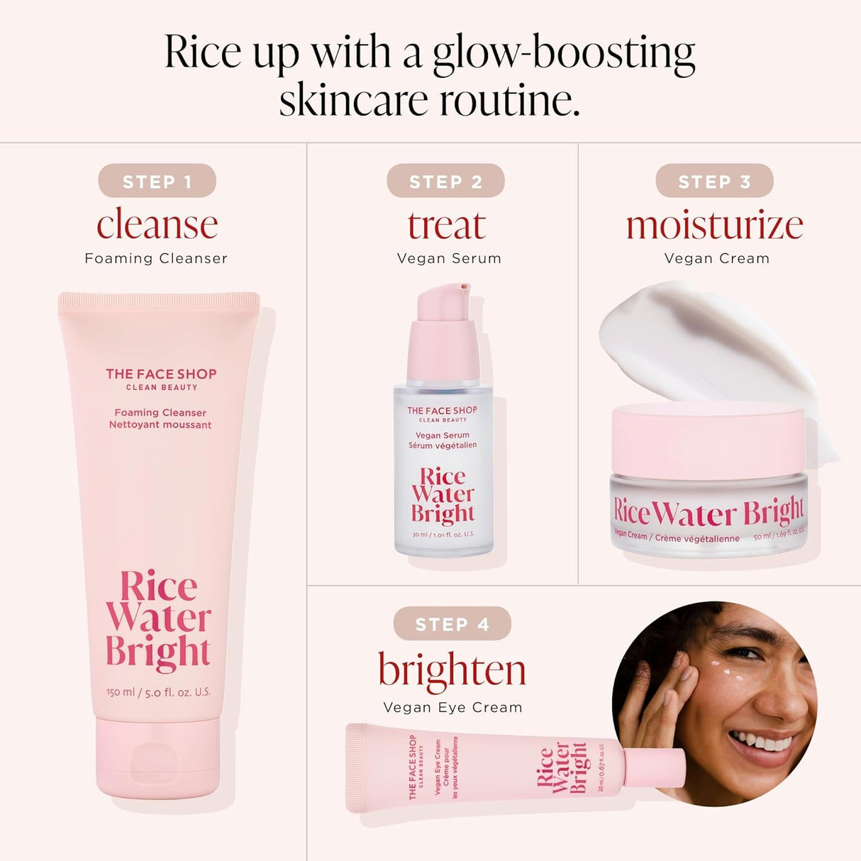 Crema Hidratante Facial Vegana Iluminadora con Agua de Arroz