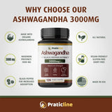 Cápsulas de Ashwagandha 3000 mg - Veganas, Orgánicas, 120 Cap