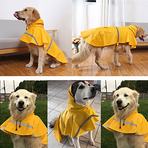 NACOCO - Impermeable ajustable para perros, poncho a prueba de agua, ropa ligera para lluvia con capucha y tira reflejante, m, Amarillo