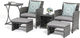 OC Orange-Casual Juego de muebles de patio de 6 piezas con otomana, juego de silla y mesa de mimbre gris para exteriores, muebles de balcón para apartamentos, gris claro