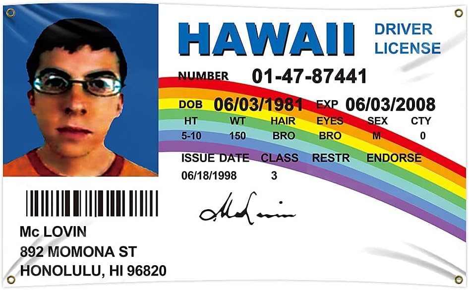 Bandera 3x5 Ft Licencia Conductor McLovin para Dormitorio y Exteriores