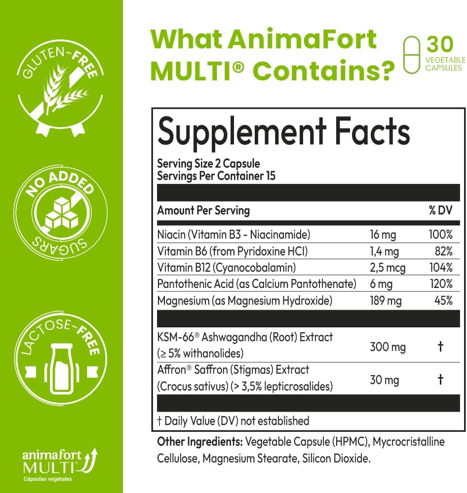 Suplemento Ashwagandha KSM-66 y Azafrán AnimaFort 30 Cápsulas