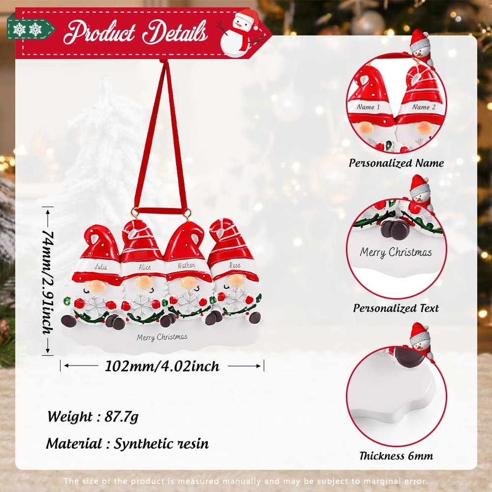 Adornos Navideños Gnomos Personalizados 2024 - 4 Nombres