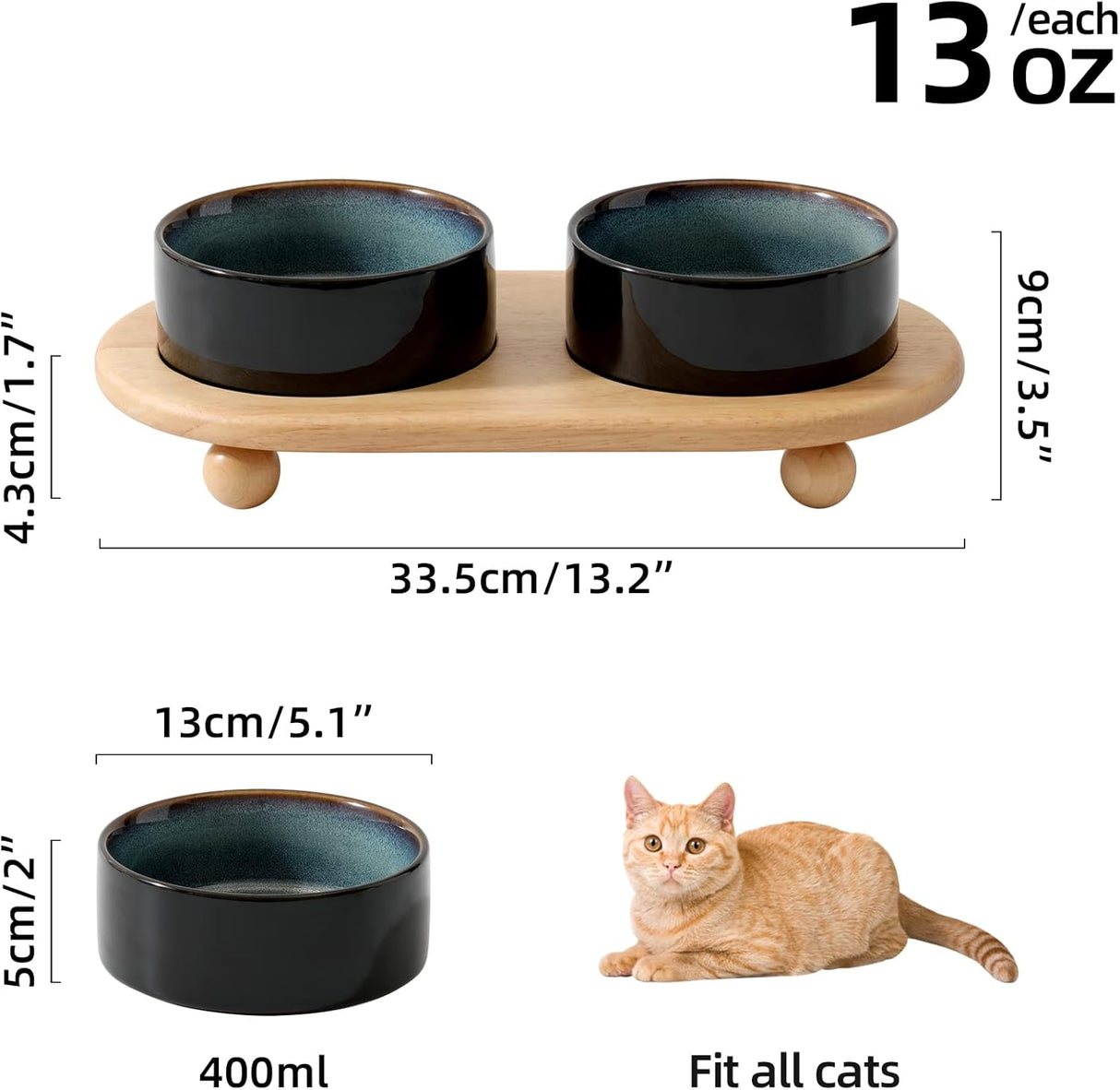 Havniva Cuenco elevado de cerámica para comida y agua gatos