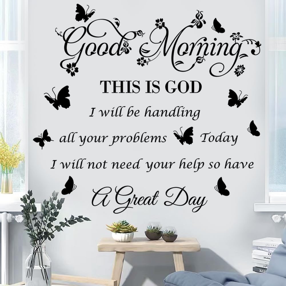 Vinilos de Pared Religiosos Good Morning This is God Flores y Mariposas