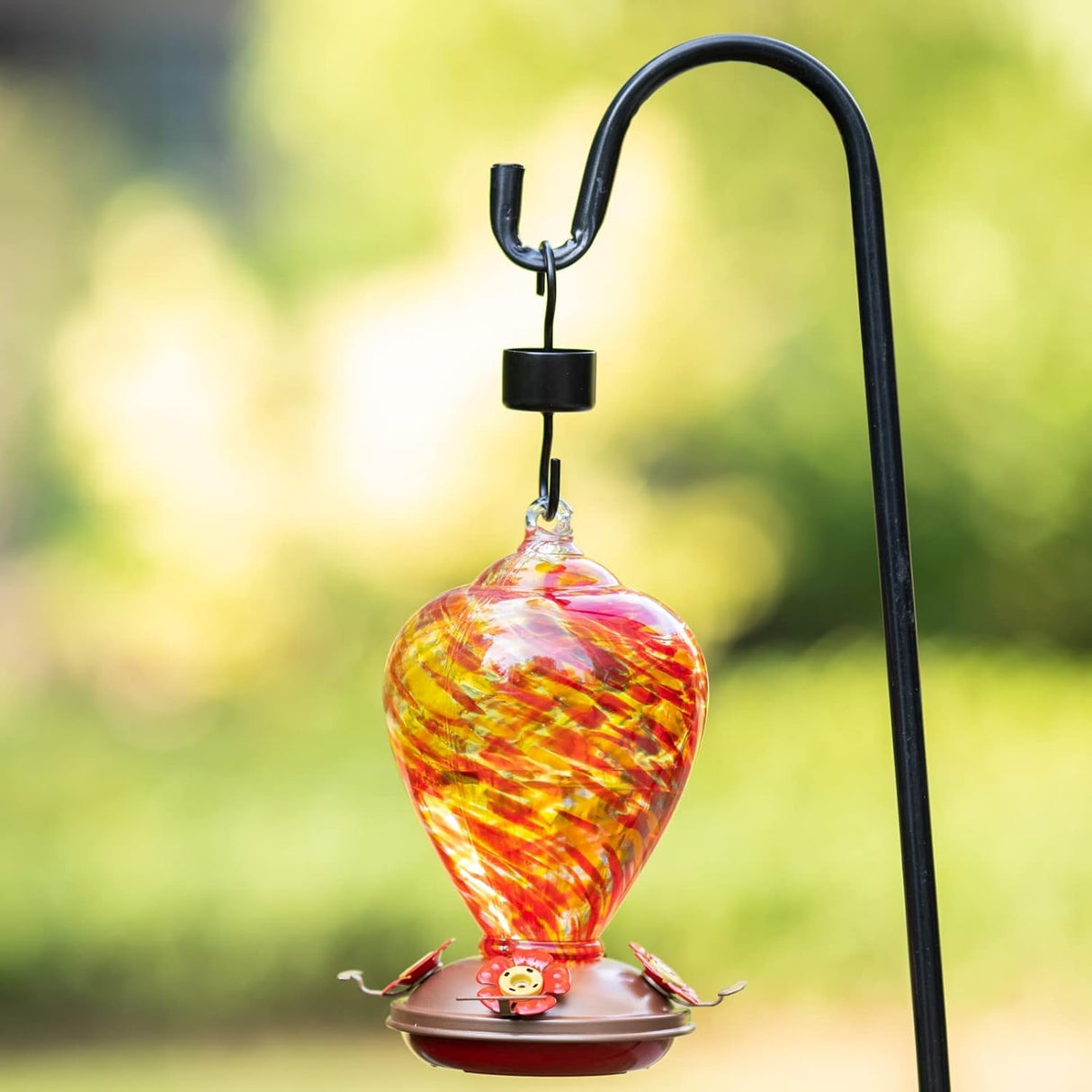 Muse Garden  Comedero para colibríes para exteriores, vidrio soplado a mano, 34 onzas, foso de hormigas incluido, Daylight