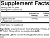 Shatavari Orgánico 1500 mg Vegetariano Sin Gluten 90 Tabletas