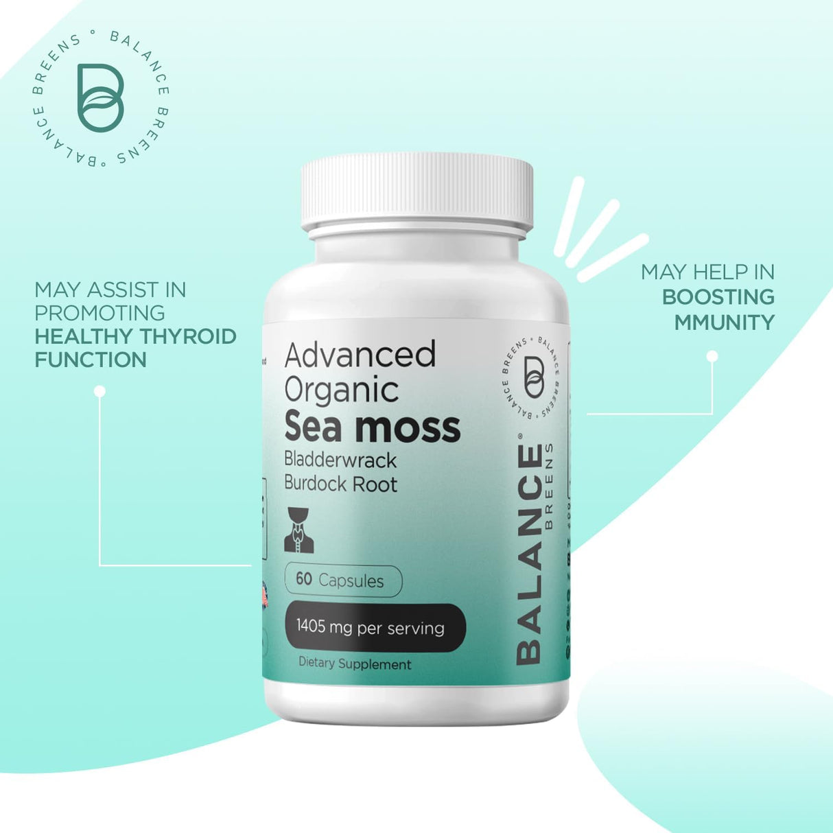 Suplemento de Musgo de Irlanda, Búlderwrack y Bardana 1405mg