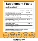 Suplemento Natgrown Ashwagandha, Maca, Fenogreco, 120 cápsulas
