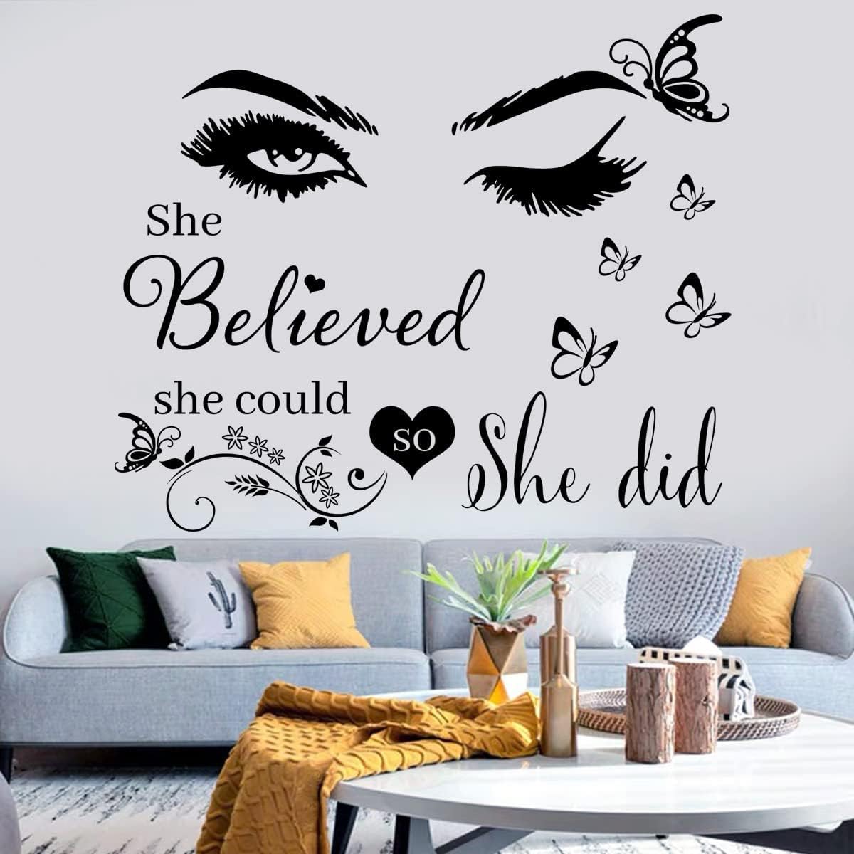 Adhesivo de pared de vinilo con texto en inglés calcomanías de pared de mariposa para dormitorio, sala de estar, aula, oficina, habitación de niña y hogar