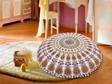 Funda bohemia para cojín, de 32 pulgadas, con diseño de mandala, para meditación, decorativa, otomana, grande, para exteriores, decoración del hogar, decoración de arte en el hogar, redonda, con pompones de algodón, cómoda