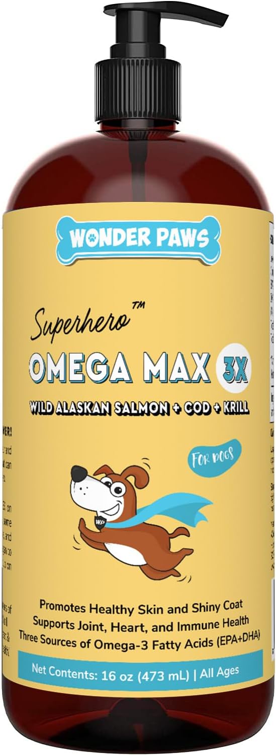 Aceite de pescado para perros - Omega 3 para perros de salmón, bacalao y krill de Alaska - Ácidos grasos EPA DHA - Menos desprendimiento y picazón - Salud de la piel, las articulaciones,