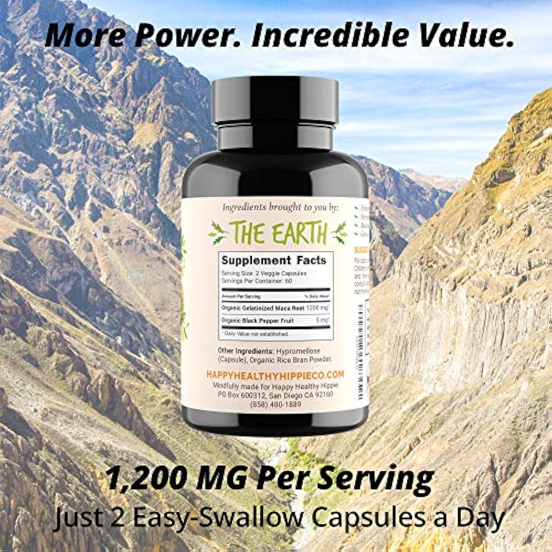 Complemento orgánico  maca Raíz 1200 mg-Vegano gelatinizado