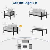 Wisteria Lane Juego de muebles de aluminio para patio, juego de conversación al aire libre, sofá modular de metal con cojín de 5 pulgadas y mesa auxiliar para balcón, patio trasero, jardín, marco