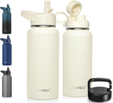 CIVAGO Botella de agua aislada de 32 onzas con pajilla, taza de agua deportiva de acero inoxidable con 3 tapas (pajilla, boquilla portátil y tapa de asa), taza térmica de viaje de doble pared, color