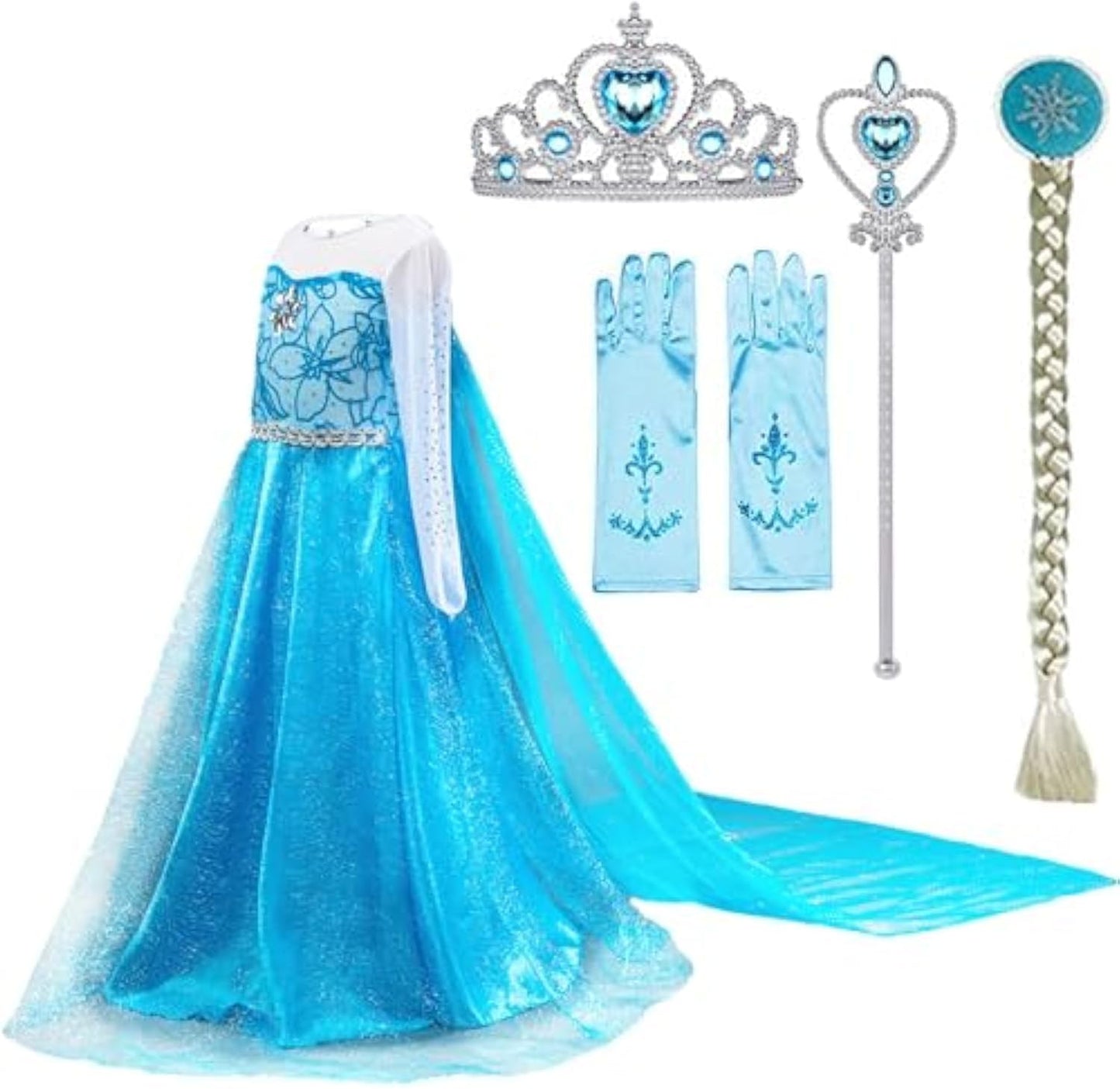 Vestido Elsa Larga Manga Princesa con Accesorios Halloween