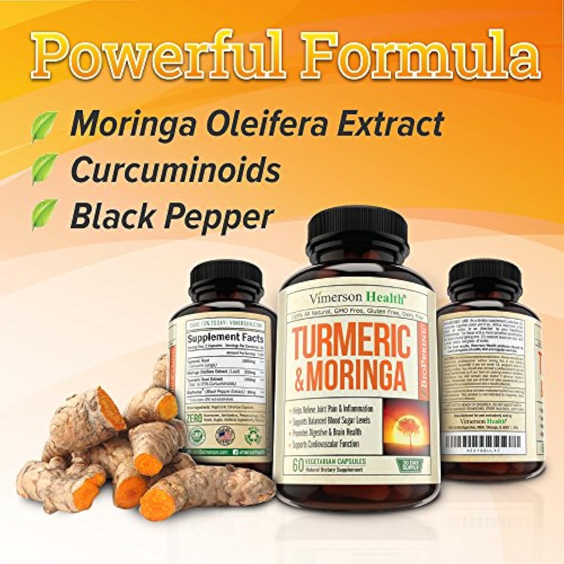 Curcumina cúrcuma  moringa oleifera y suplemento bioperina.