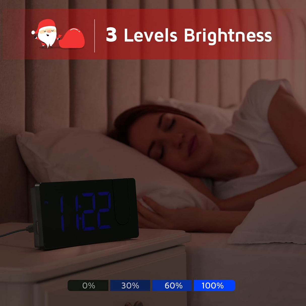 Reloj Proyector Digital con Cargador USB y Alarma Progresiva