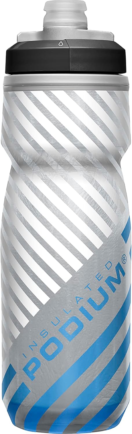 CamelBak Podium Chill - Botella para apretar con aislamiento para aire libre, 21 onzas, rayas grises y azules