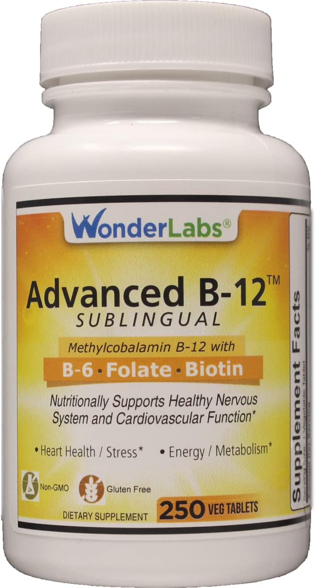 Vitamina sublingual B12 B6 ácido fólico biotina 250 unidades