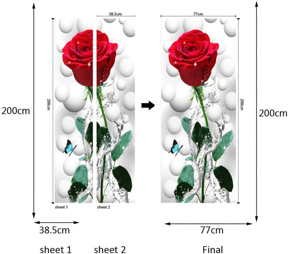 Papel tapiz autoadhesivo 3D con diseño de rosas para puerta.