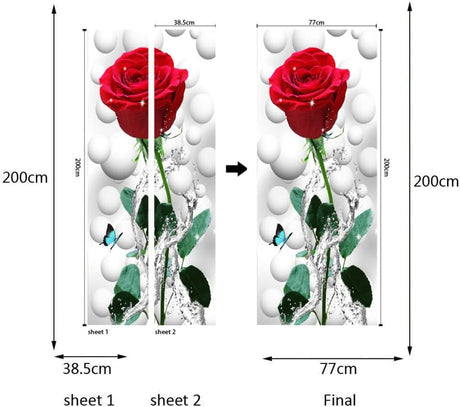 Papel tapiz autoadhesivo 3D con diseño de rosas para puerta.