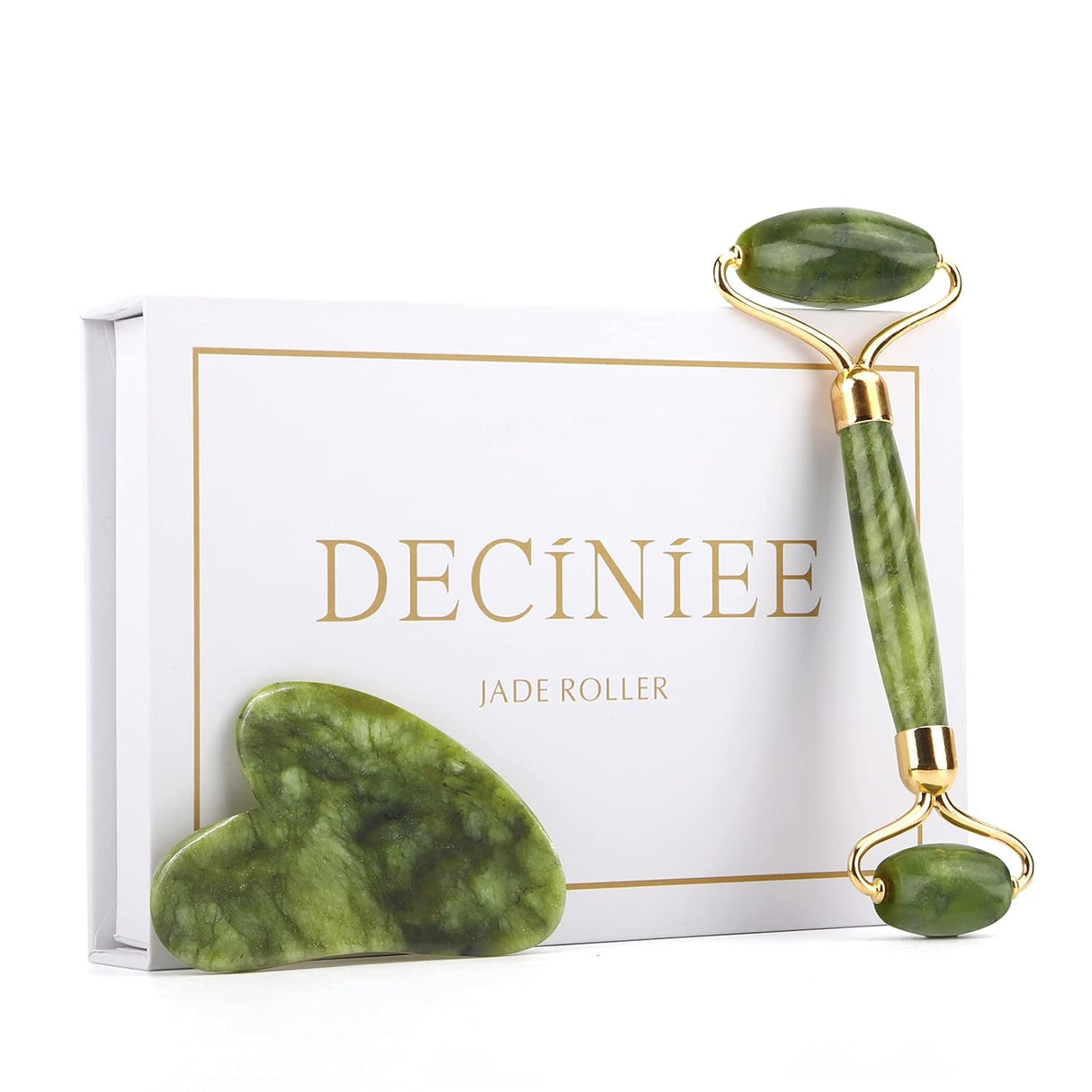 Juego de rodillo de jade y Gua Sha masajeador Deciniee