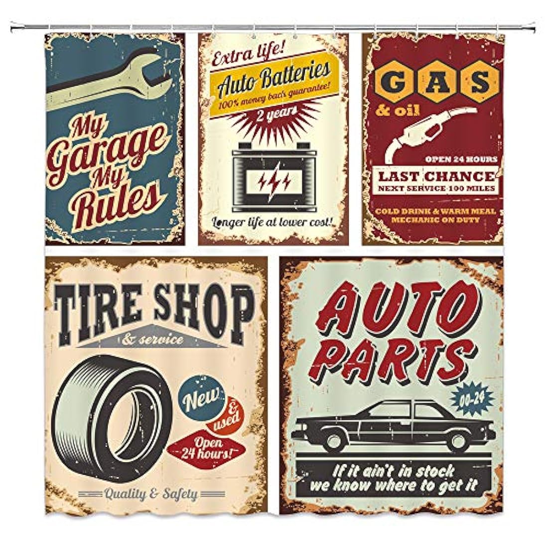Jingjiji - Cortina de ducha para coche, estilo retro de los años 50, accesorios de coche antiguos, para reparación americana, cartel de matrícula, nostálgico, decoración de baño, cortinas de poliéster (70.0 x 68.0 in)