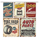 Jingjiji - Cortina de ducha para coche, estilo retro de los años 50, accesorios de coche antiguos, para reparación americana, cartel de matrícula, nostálgico, decoración de baño, cortinas de poliéster (70.0 x 68.0 in)