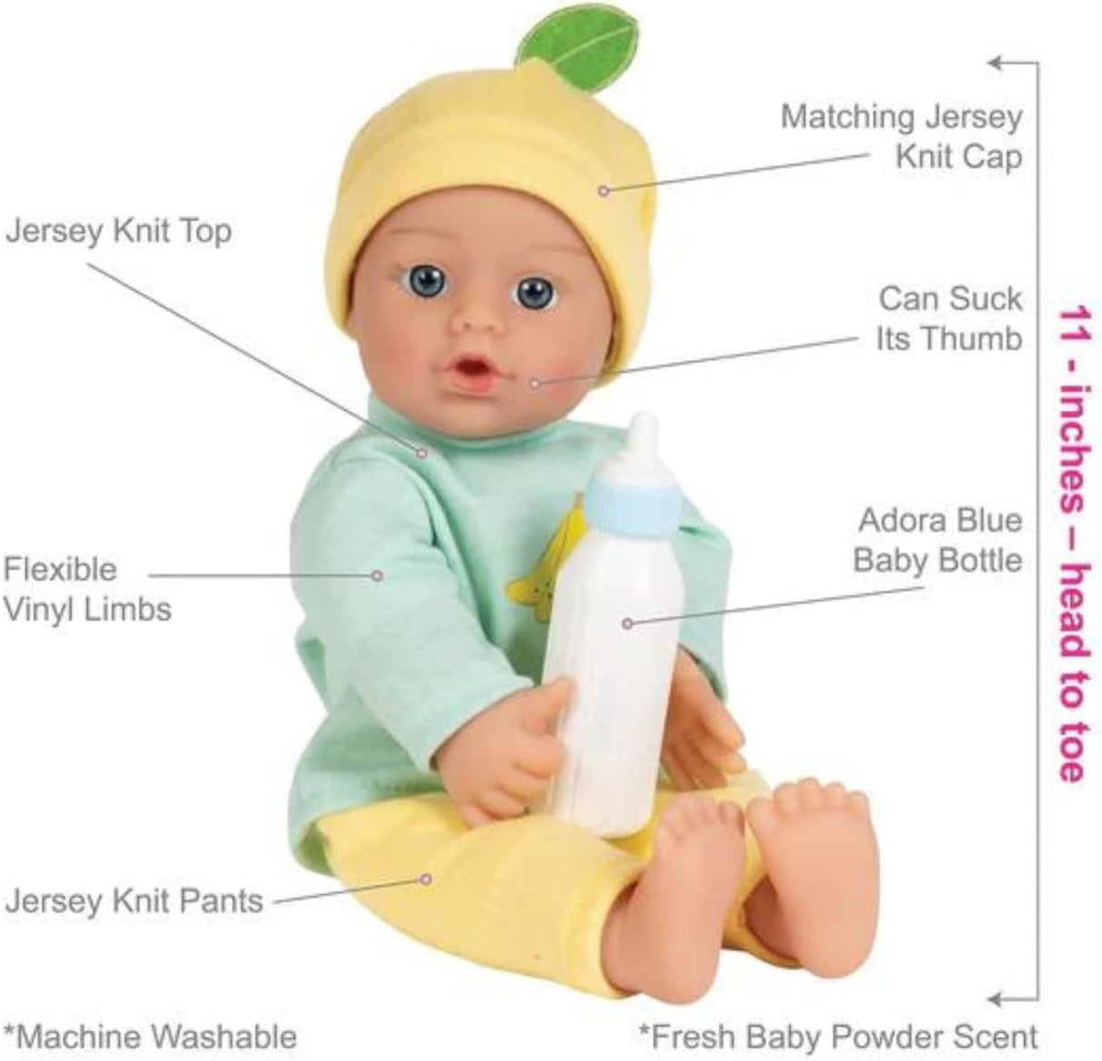 Muñeco de bebé suave Adora, lavable a máquina, colección Sweet Babies