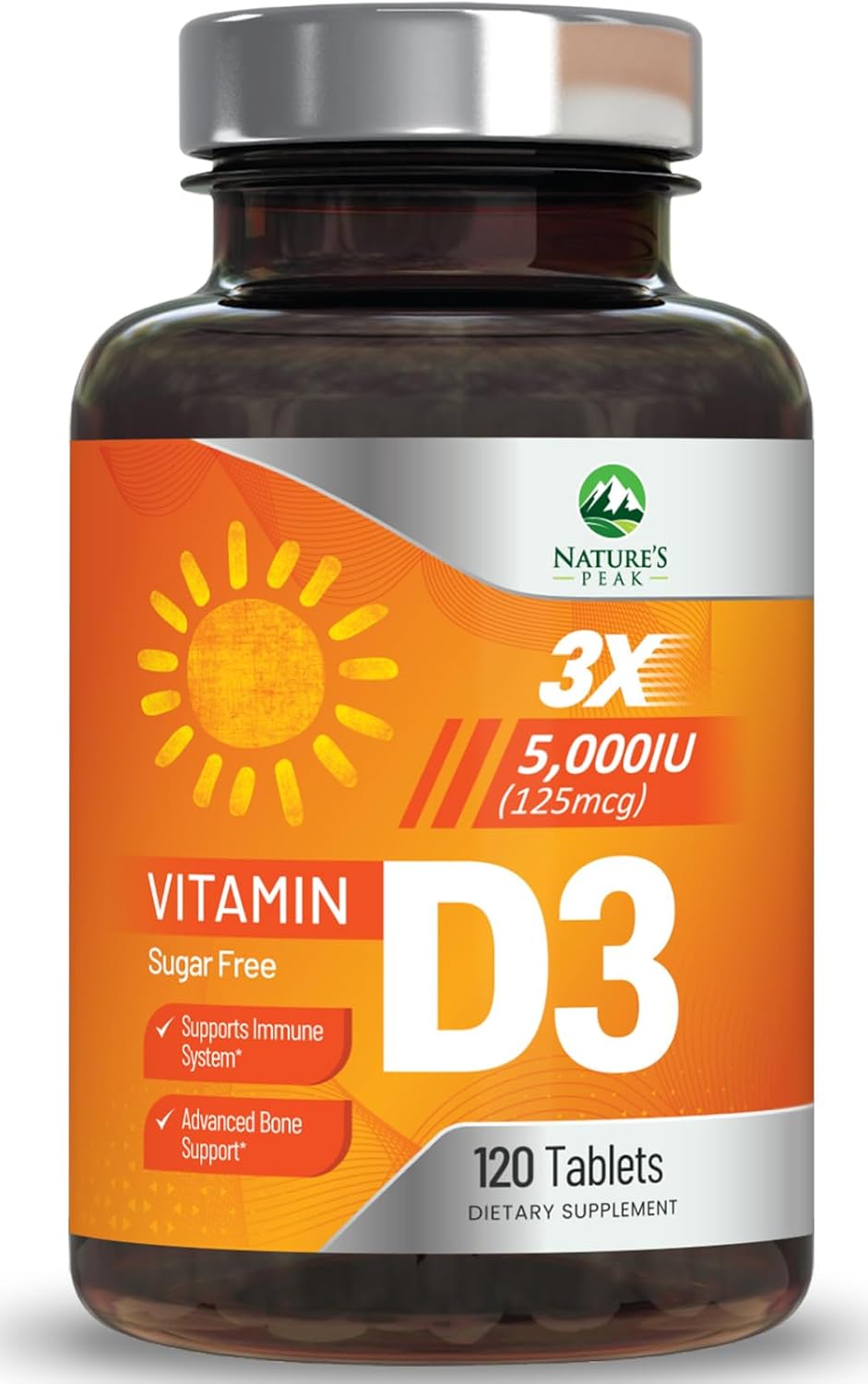 Suplemento de Vitamina D3 5000 IU - Alta Potencia, 120 Tabletas