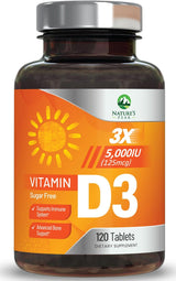 Suplemento de Vitamina D3 5000 IU - Alta Potencia, 120 Tabletas