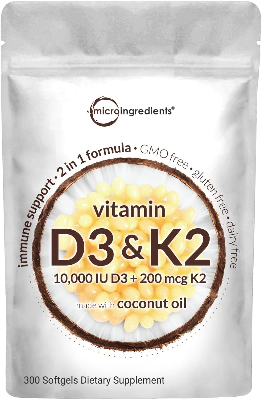 Suplemento Vitamina D3 10000 iu Plus K2 (MK-7)  300 cápsula