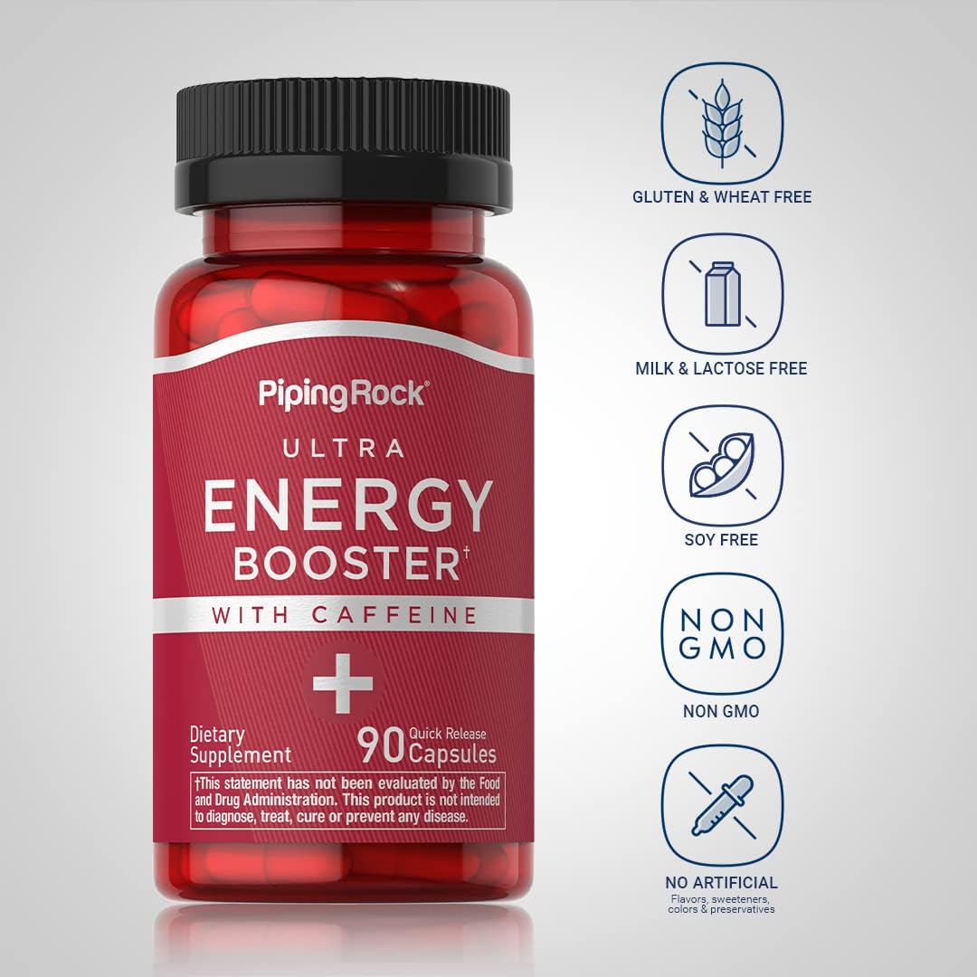 Suplemento energético Piping Rock con cafeína 90 cápsulas