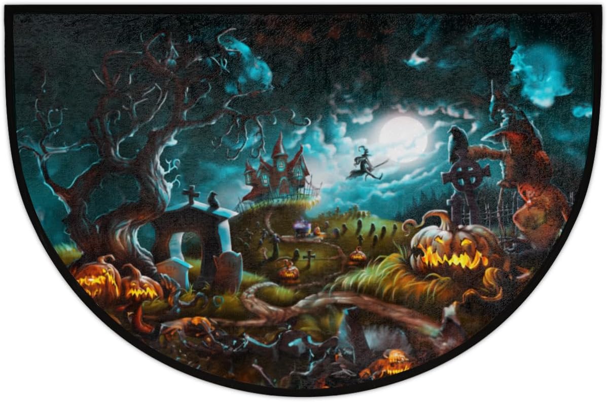 Felpudo Semicircular Halloween, Absorbente y Lavable, Modelo 2023
