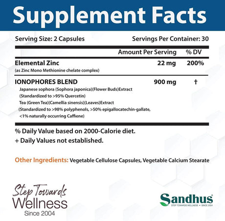 Suplemento Zinc + Quercetina 60 cápsulas vegetarianas