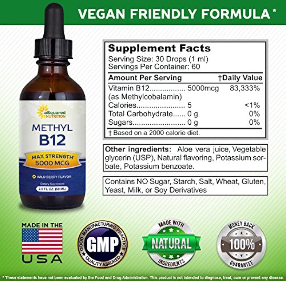 Vitamina B12 Sublingual líquido gotas  5000 MCG suplemento
