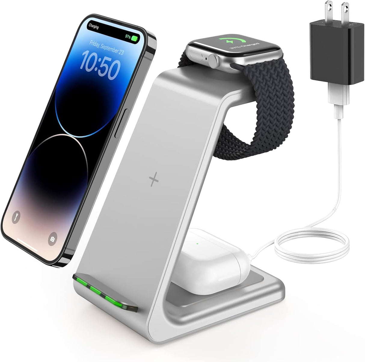 Cargador para celular con Soporte de carga inalámbrico plata