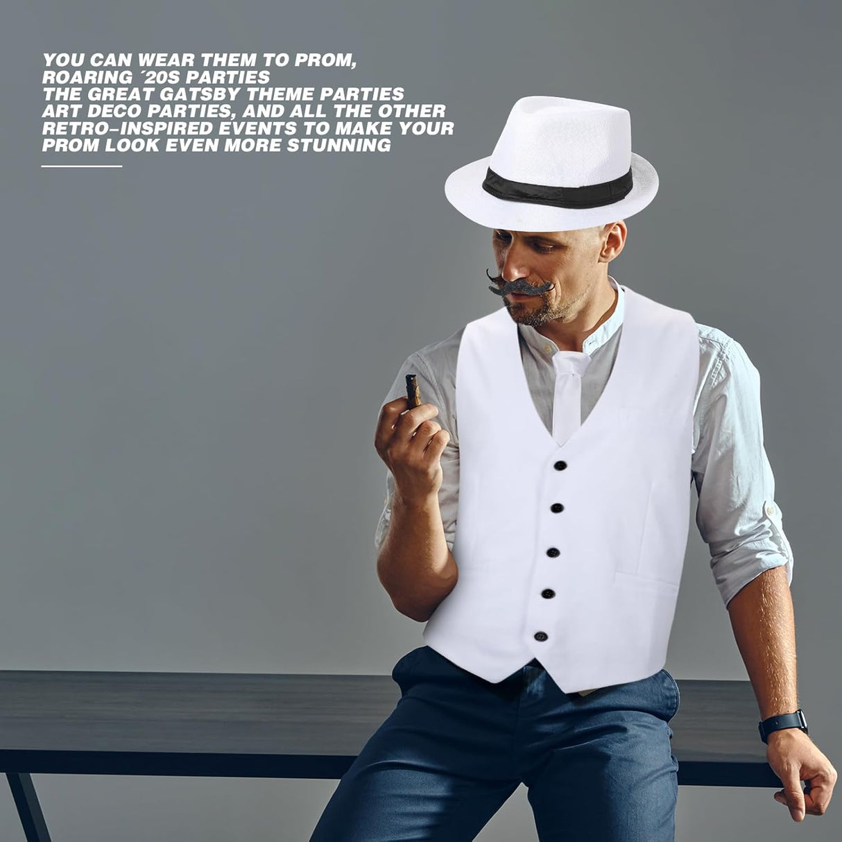 Disfraz de Hombre SATINIOR 1920s con Chaleco, Sombrero y Reloj