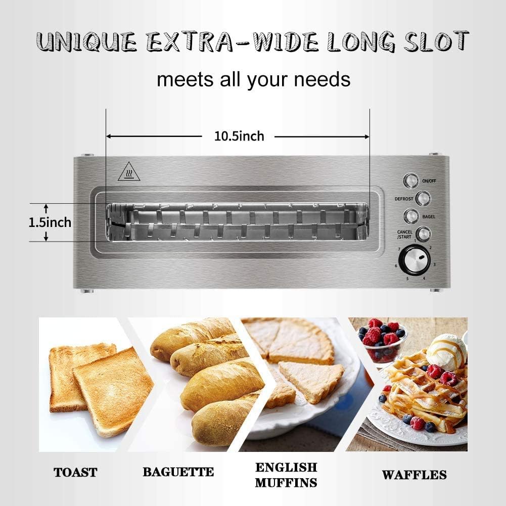 Tostadora CUSIMAX de 2 rebanadas, tostadora de ranura larga con ventana de vidrio, tostadora de pan artesanal de acero inoxidable con elevación automática, panel de vidrio deslizante y bandeja extraíble para migas, tostadora negra