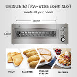 Tostadora CUSIMAX de 2 rebanadas, tostadora de ranura larga con ventana de vidrio, tostadora de pan artesanal de acero inoxidable con elevación automática, panel de vidrio deslizante y bandeja extraíble para migas, tostadora negra