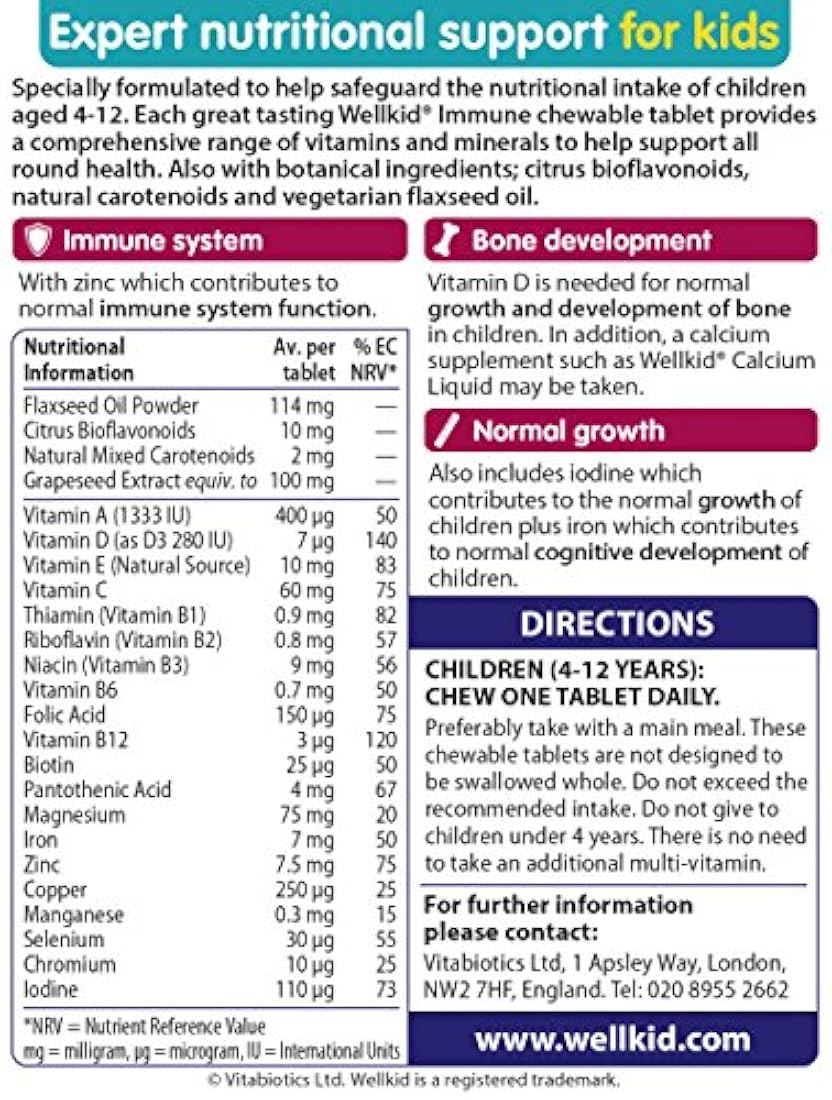 Vitabiotics wellkid inmune Chewable 30 tabletas