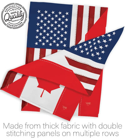 Breeze Decor Juego de bandera de jardín de la amistad de Canadá de Estados Unidos con soporte, de la Alianza Americana Regional Mundial de País Particular Decoración de la Casa Pancarta de Regalo de Patio Pequeño de doble cara, fabricada en Estados Unidos