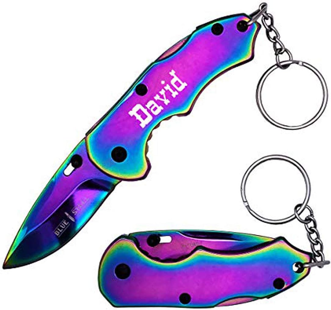 Cuchillo de bolsillo grabado con láser de arcoíris