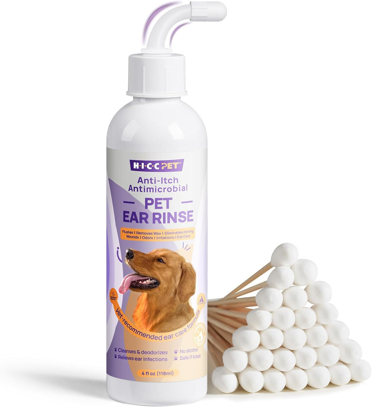 Limpiador de Oídos para Perros HICC PET, 4 fl oz, 30 hisopos