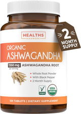 Ashwagandha Orgánica USDA, 120 Tabletas, 1350mg, Soporte Natural