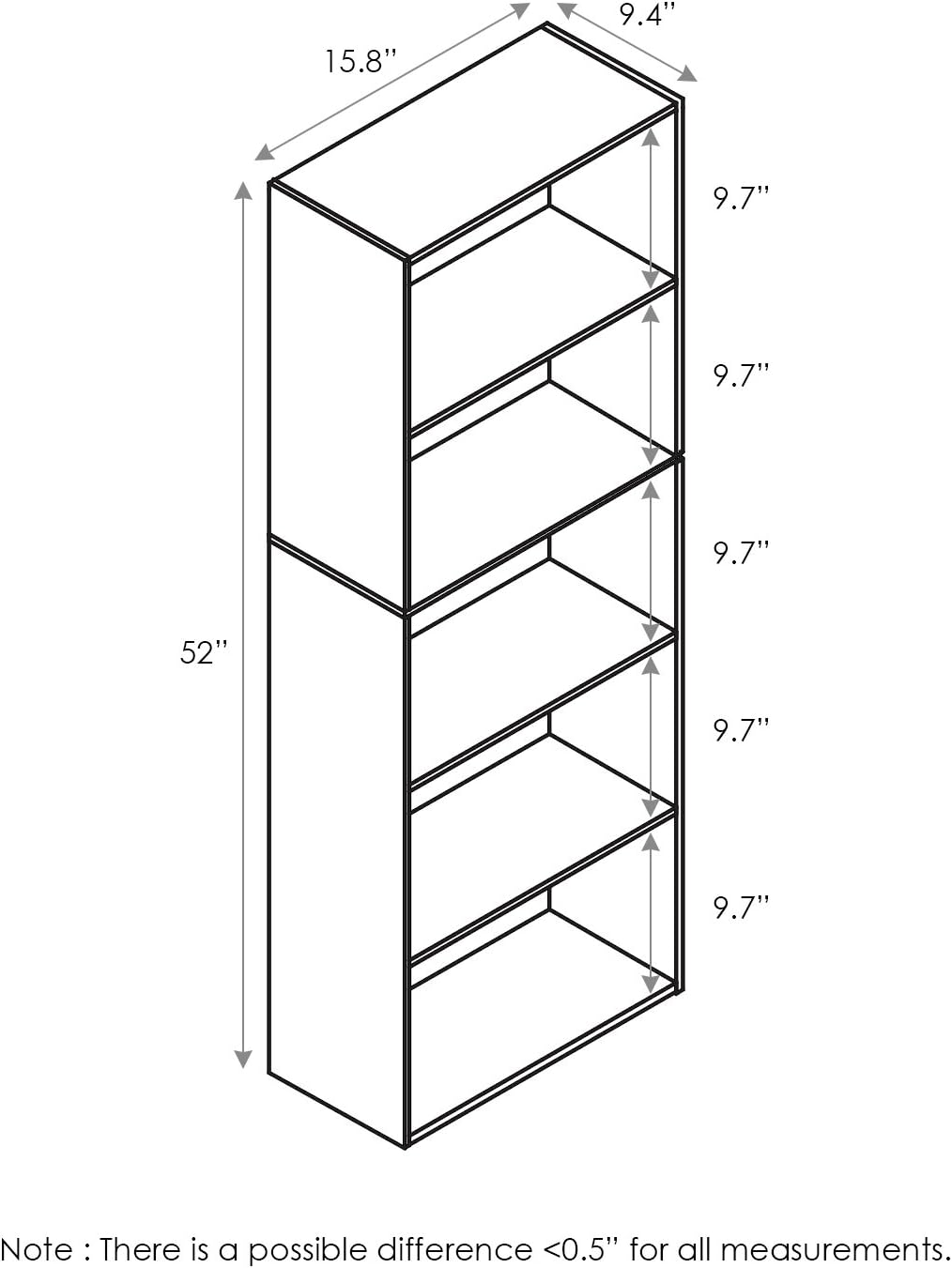 Estantería para libros, 5 niveles, Luder