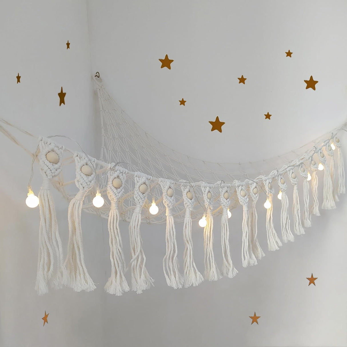 Red de Animales de Peluche, Boho, Macrame, con Luces LED