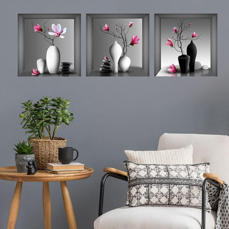 Stickers 3D Jarrón Orquídea, Decoración Pared, Modelo VASE ORCHID